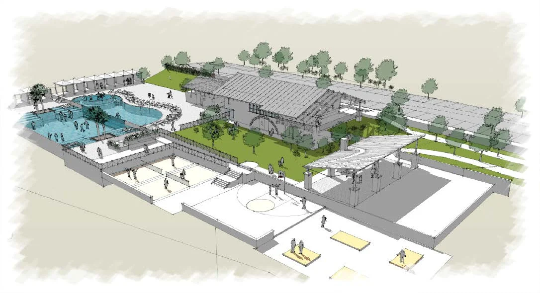 Artist rendering the new Outlook amenity center at Veramendi